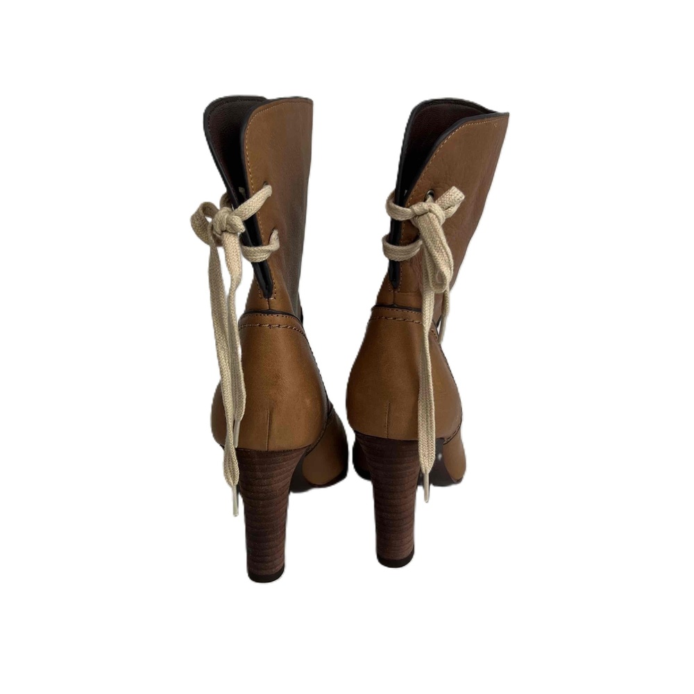 See By Chloe Lara Split Shaft Ankle Boots Lace Up Heeled Leather Brown Sz 37 NWT - Picture 7 of 11